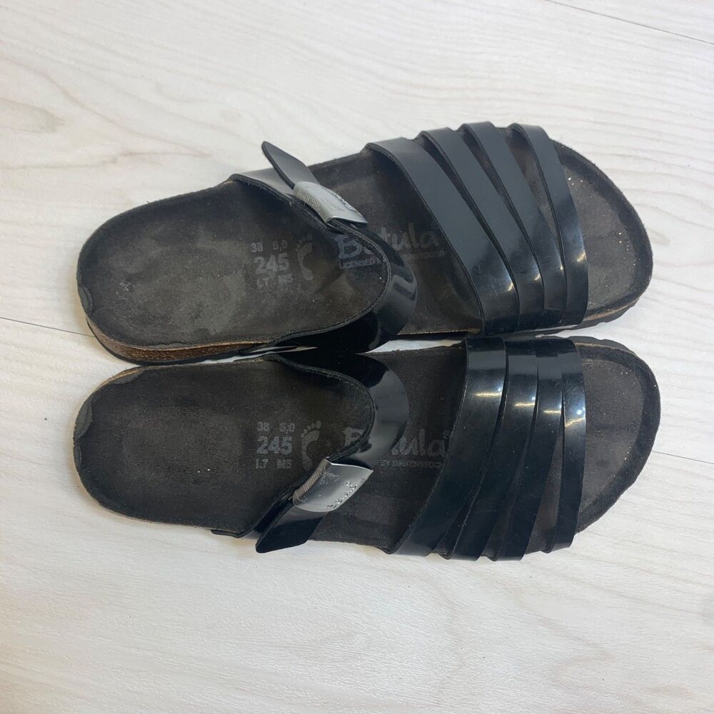 Women's 7 Birkenstock 38 Betula Burma Black Birko-Flor Sandals Strappy - Picture 8 of 12